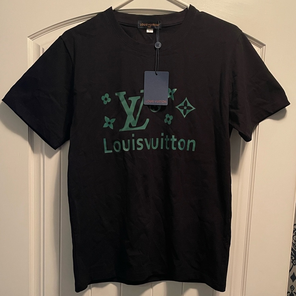 Louis Vuitton Black Tee with Green Accents